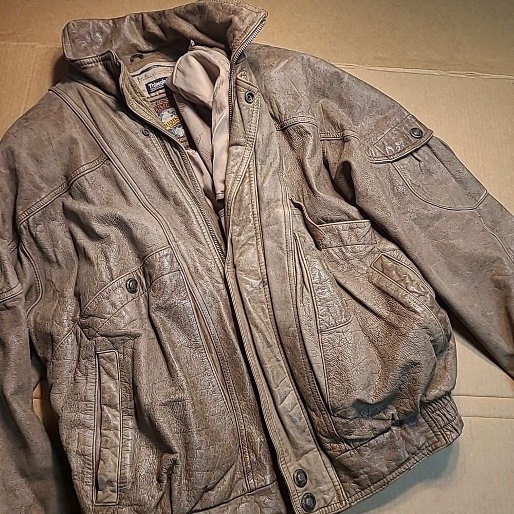 Adventure Bound Leather Jacket Mens Large Brown Bomber Thinsulate Lined 6776